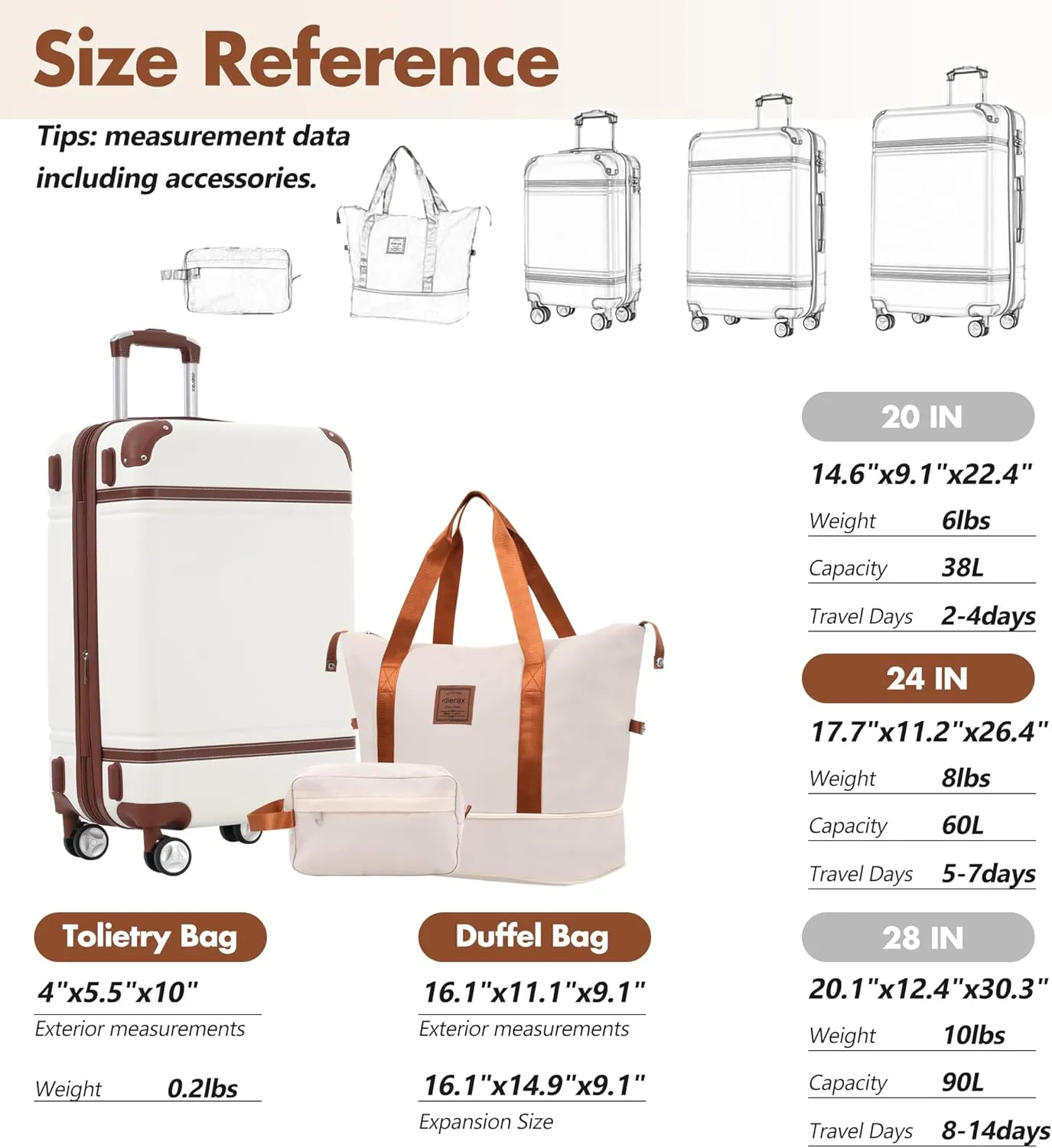 Merax 24 Inch Checked Luggage, Expandable Suitcase with Spinner Wheels, Hard Shell Vintage Luggage Set with TSA Lock(White)