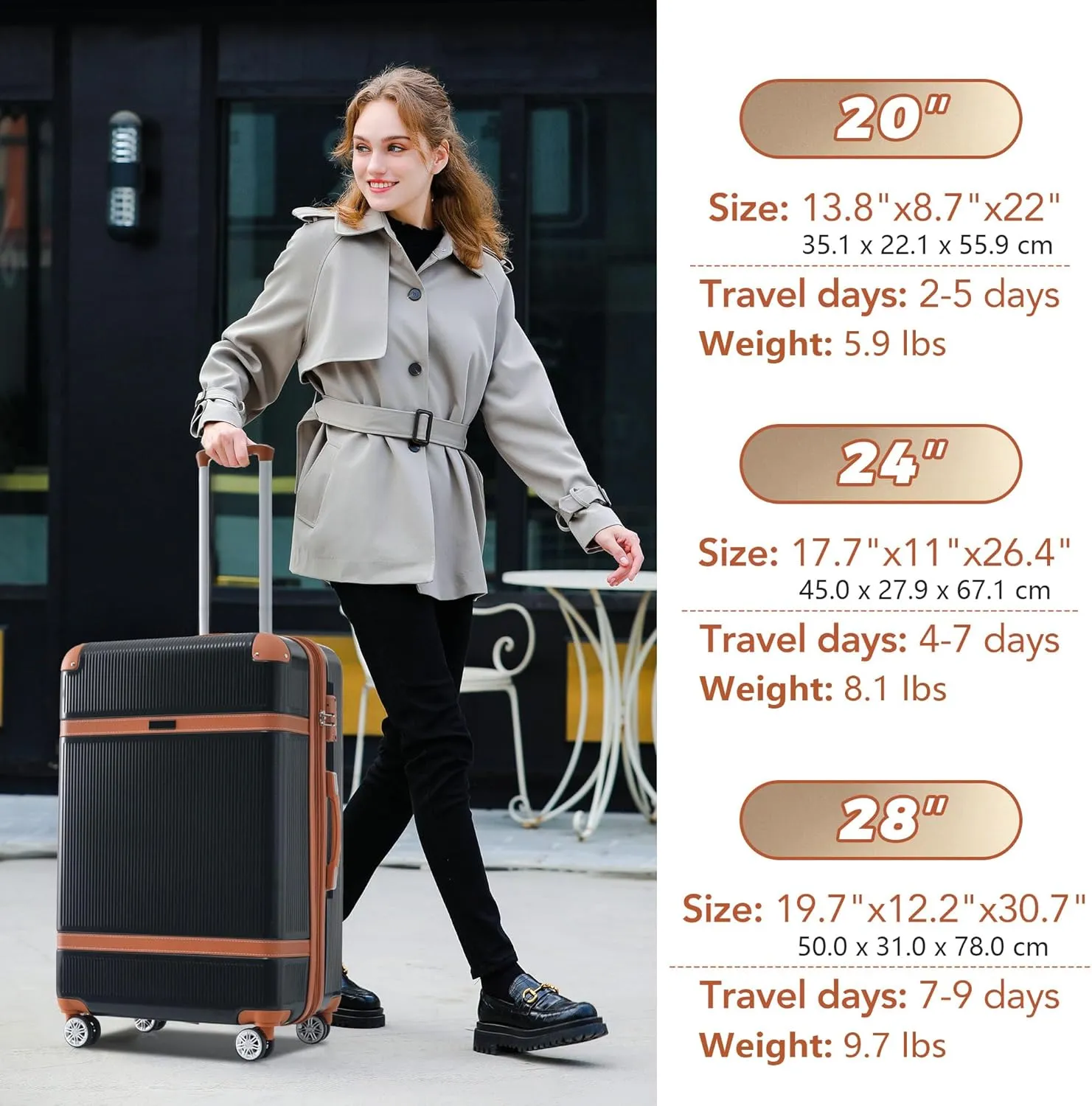Merax 3 Piece Luggage Set, ABS Hardshell Suitcase with Spinner Wheels and TSA Lock, Lightweight Expandable Suitcase Set, 20” 24” 28”, Black