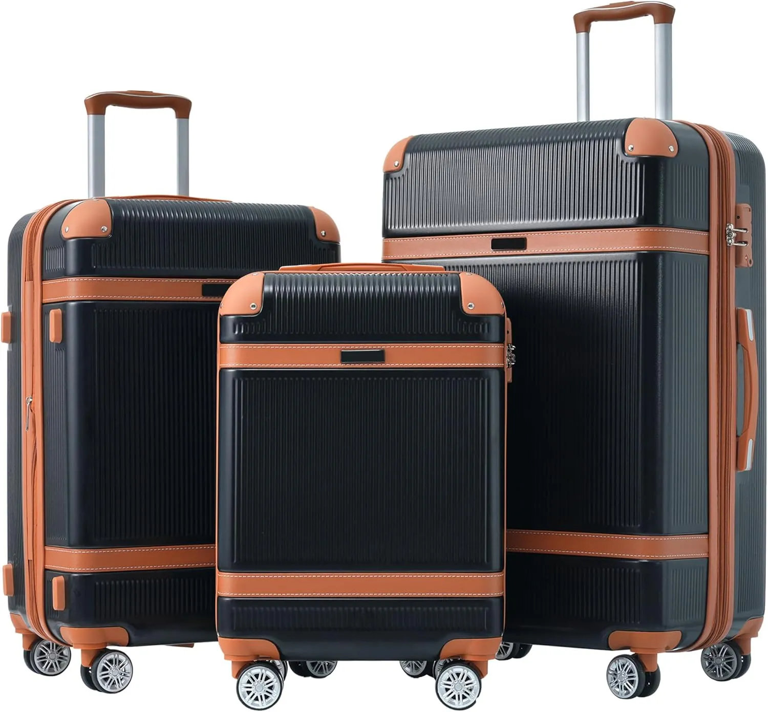 Merax 3 Piece Luggage Set, ABS Hardshell Suitcase with Spinner Wheels and TSA Lock, Lightweight Expandable Suitcase Set, 20” 24” 28”, Black