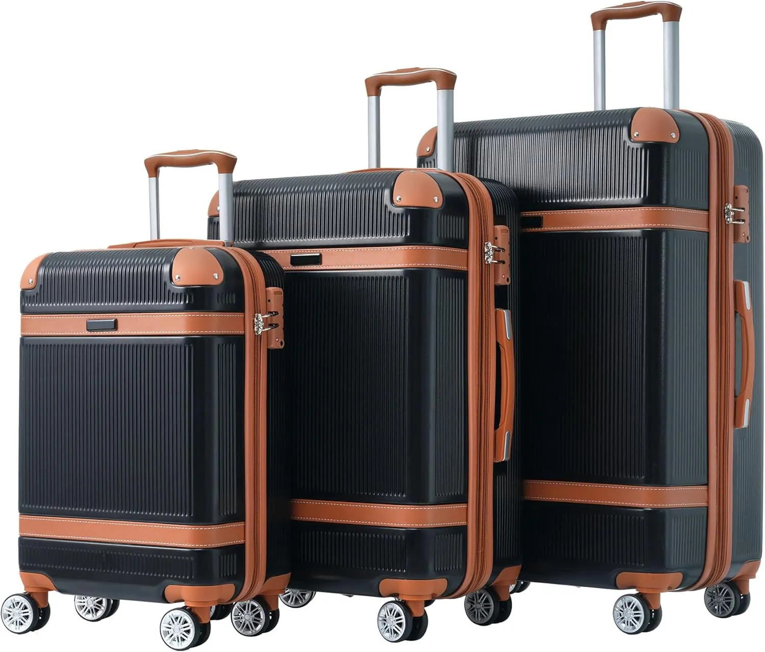 Merax 3 Piece Luggage Set, ABS Hardshell Suitcase with Spinner Wheels and TSA Lock, Lightweight Expandable Suitcase Set, 20” 24” 28”, Black