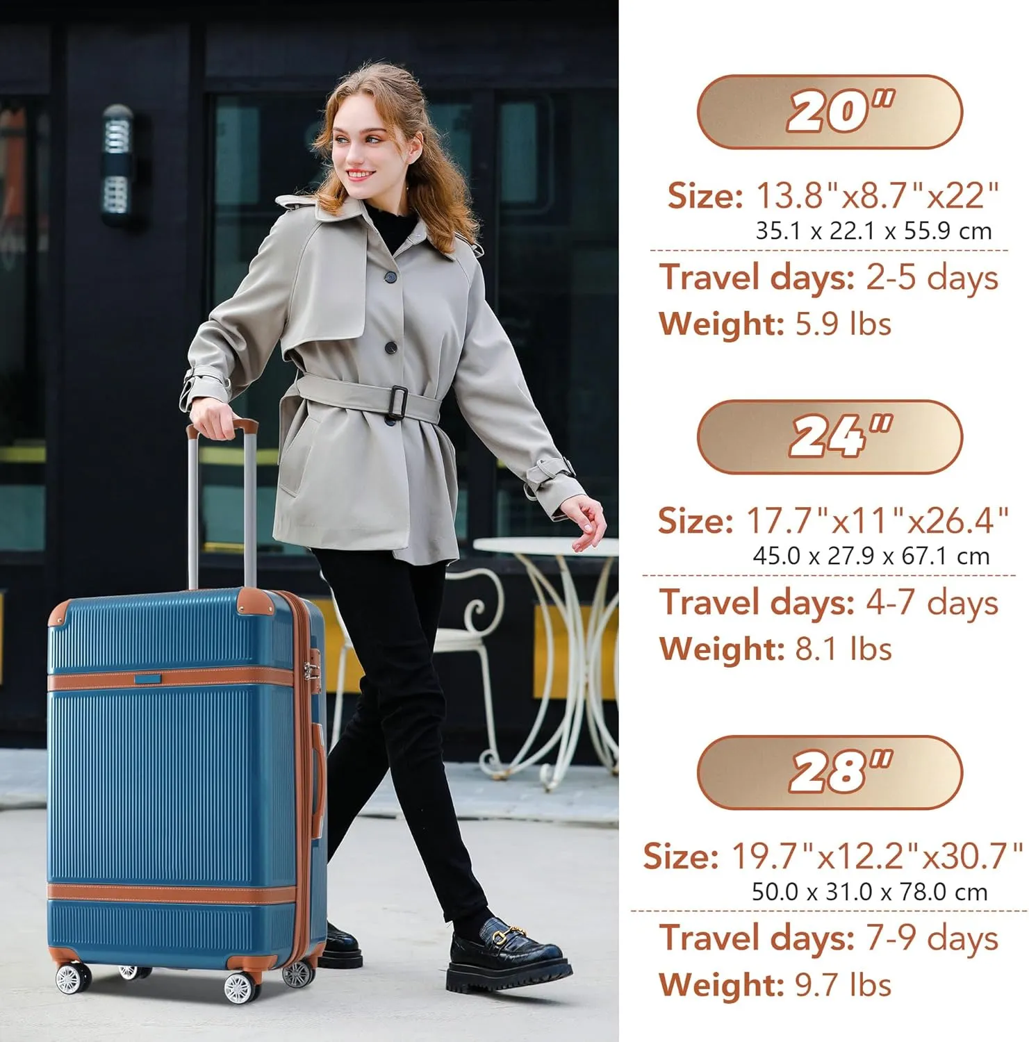 Merax 3 Piece Luggage Set, ABS Hardshell Suitcase with Spinner Wheels and TSA Lock, Lightweight Expandable Suitcase Set, 20” 24” 28”, Blue