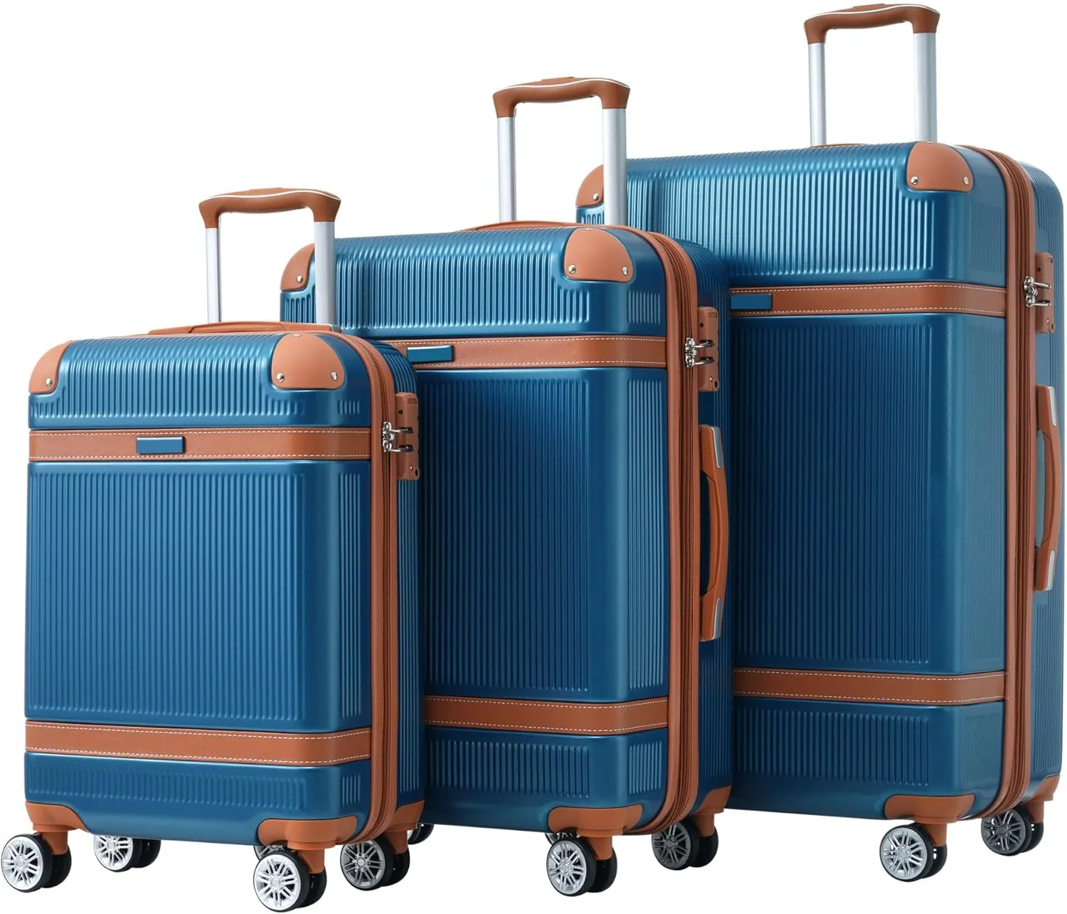 Merax 3 Piece Luggage Set, ABS Hardshell Suitcase with Spinner Wheels and TSA Lock, Lightweight Expandable Suitcase Set, 20” 24” 28”, Blue