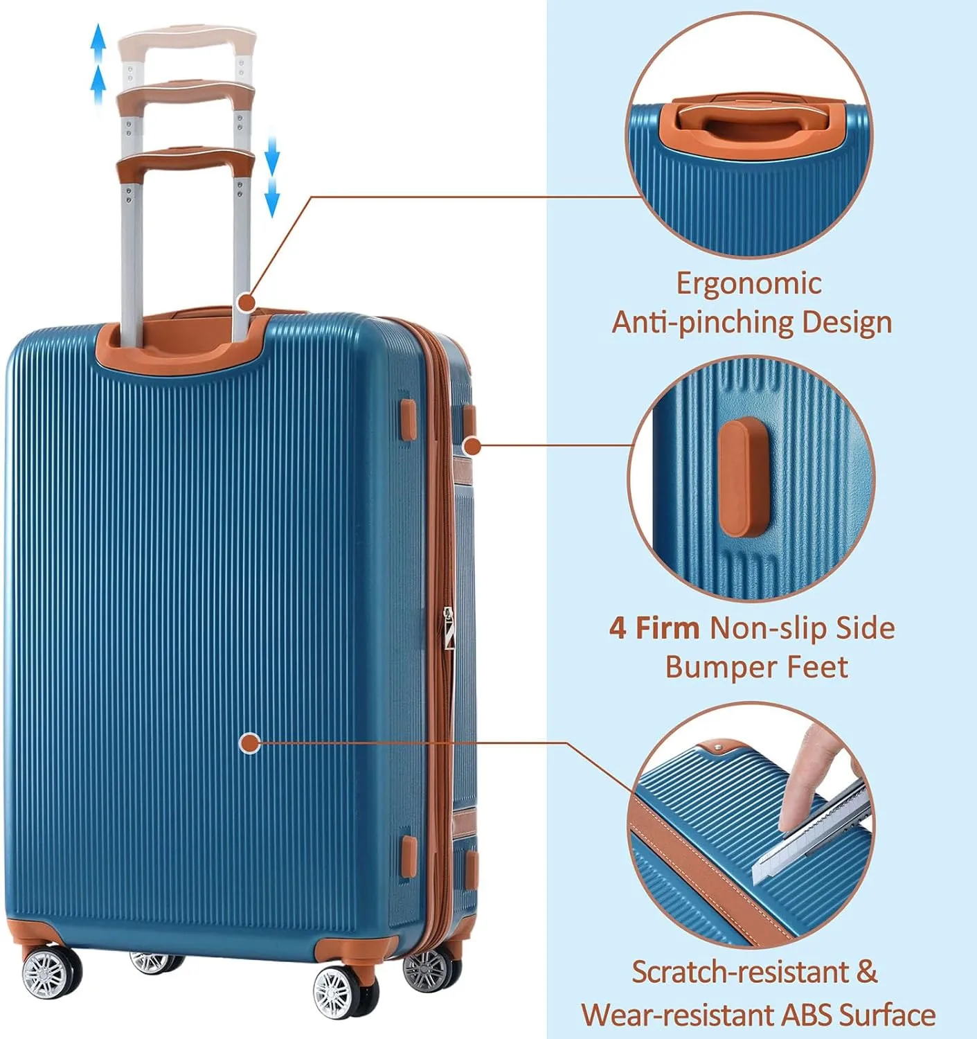Merax 3 Piece Luggage Set, ABS Hardshell Suitcase with Spinner Wheels and TSA Lock, Lightweight Expandable Suitcase Set, 20” 24” 28”, Blue