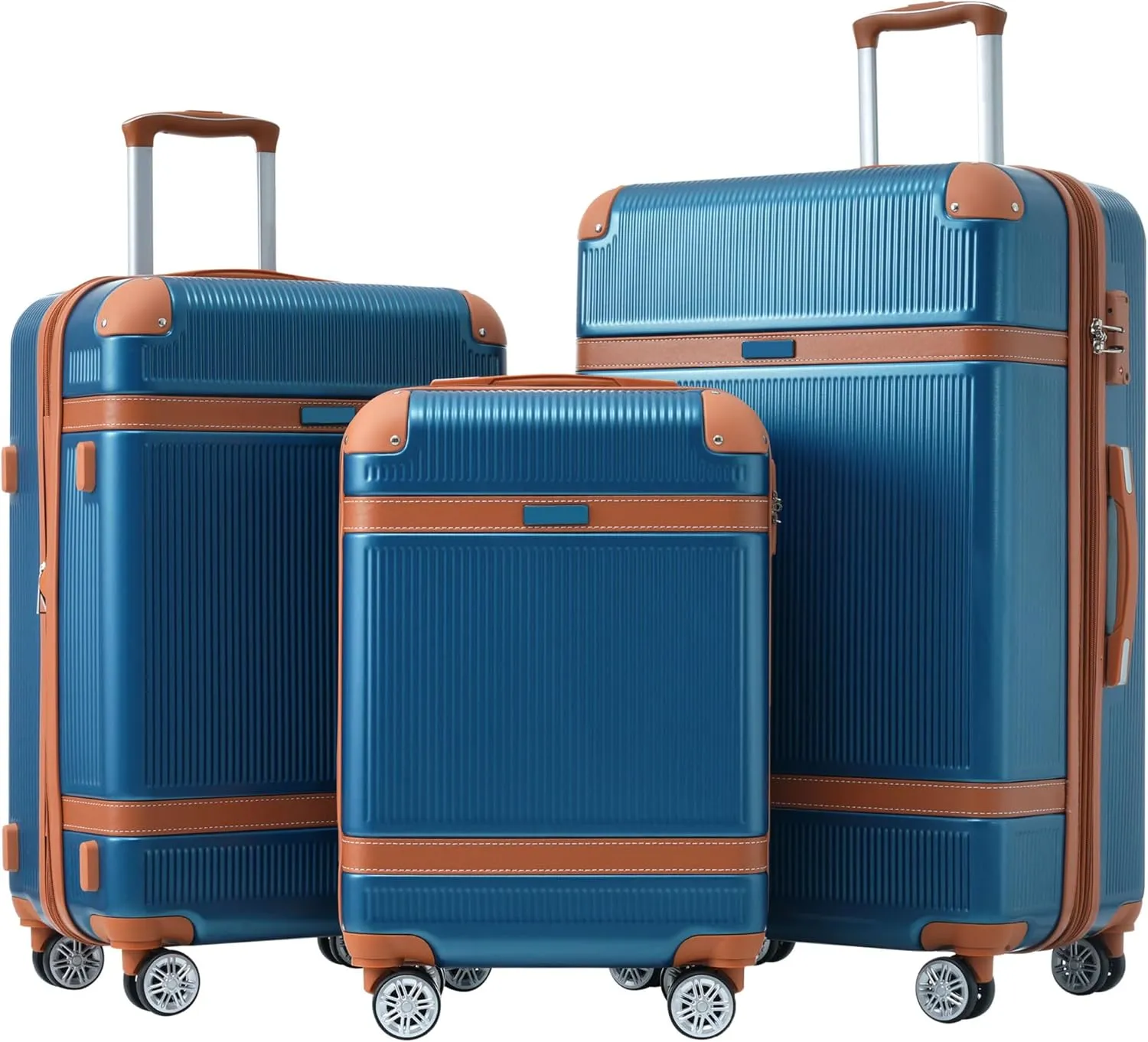 Merax 3 Piece Luggage Set, ABS Hardshell Suitcase with Spinner Wheels and TSA Lock, Lightweight Expandable Suitcase Set, 20” 24” 28”, Blue