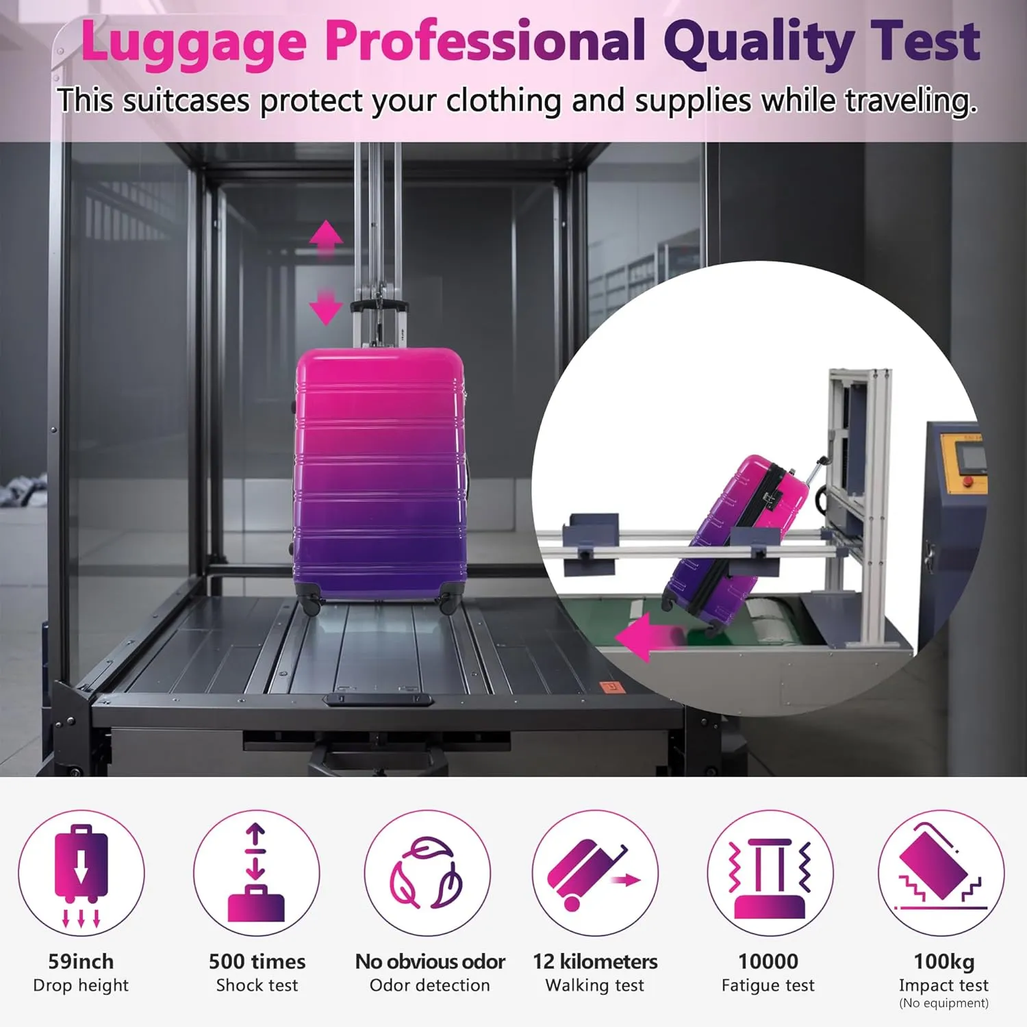Merax 3 Piece Luggage Sets, Hardside Expandable Luggages Spinner Multicolor Suitcase with TSA Lock Lightweight Rolling Carry on Luggage 20inch 24inch 28inch,Hot Pink Purple