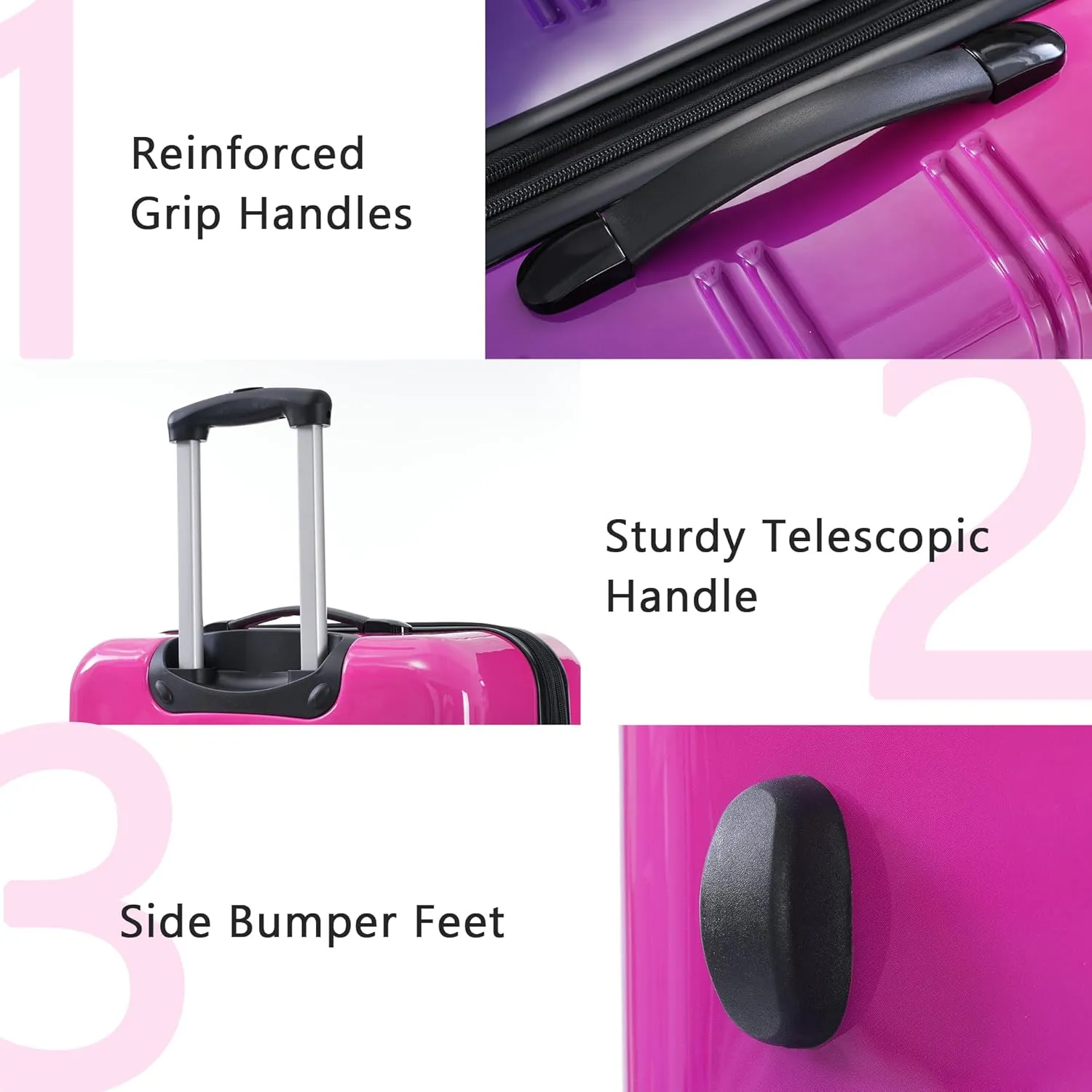 Merax 3 Piece Luggage Sets, Hardside Expandable Luggages Spinner Multicolor Suitcase with TSA Lock Lightweight Rolling Carry on Luggage 20inch 24inch 28inch,Hot Pink Purple