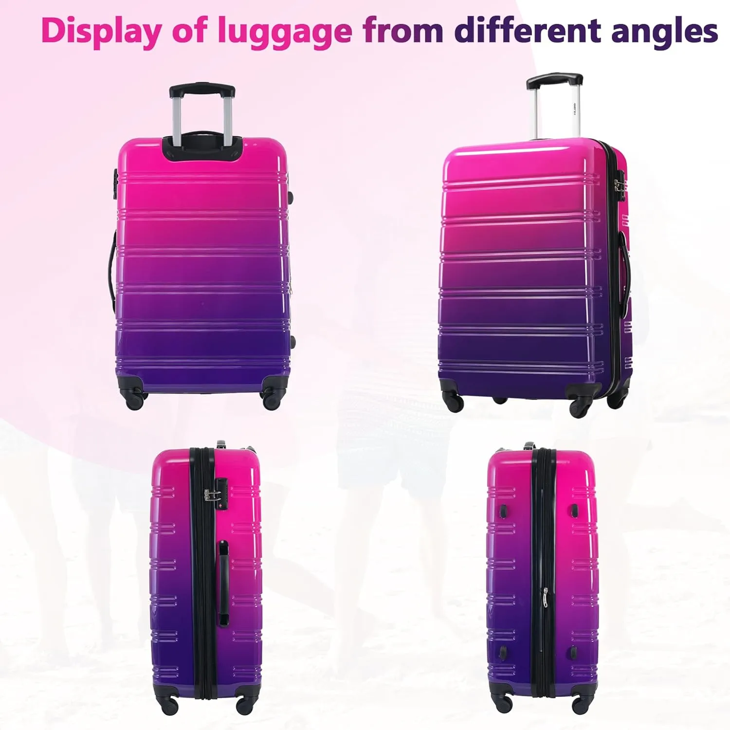 Merax 3 Piece Luggage Sets, Hardside Expandable Luggages Spinner Multicolor Suitcase with TSA Lock Lightweight Rolling Carry on Luggage 20inch 24inch 28inch,Hot Pink Purple