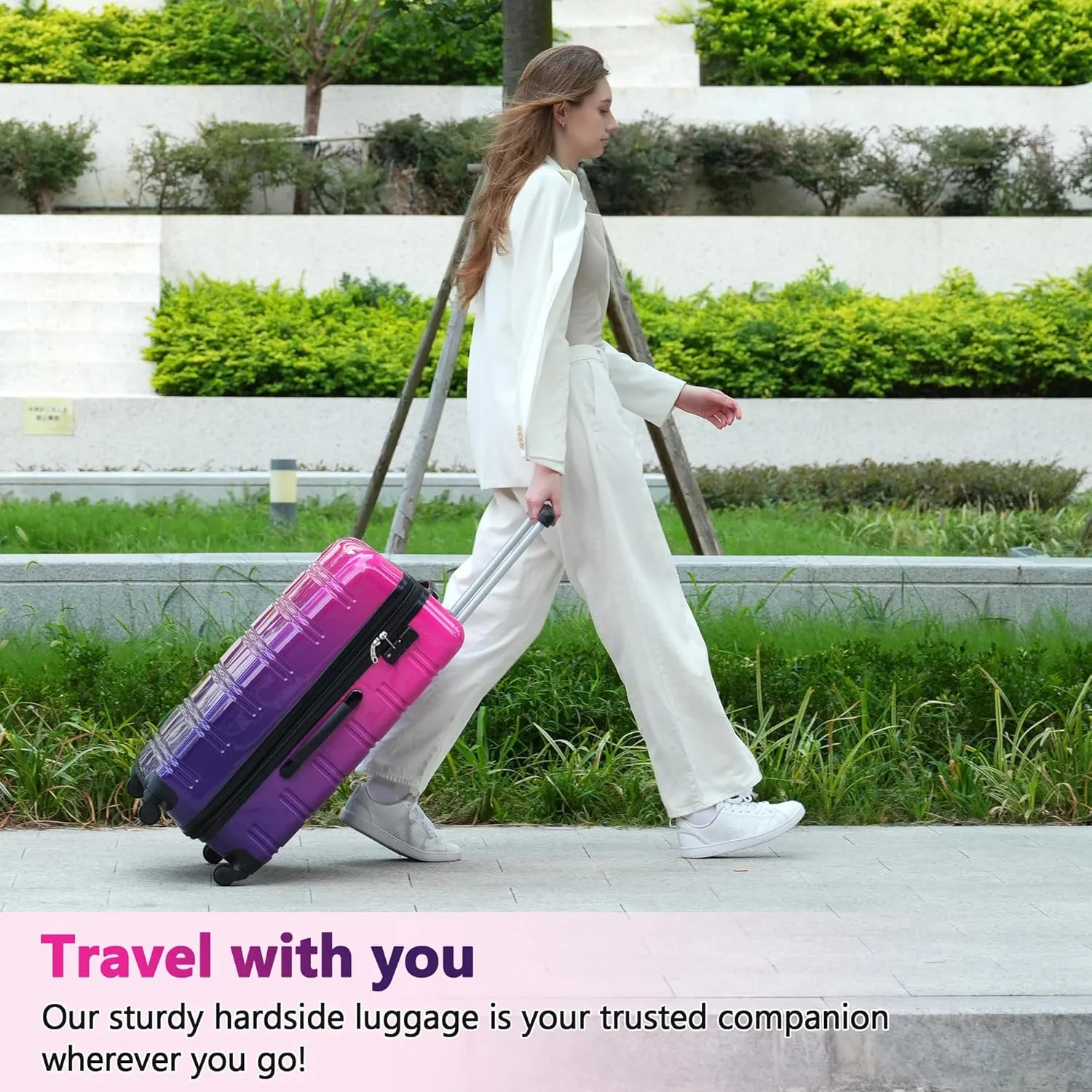 Merax 3 Piece Luggage Sets, Hardside Expandable Luggages Spinner Multicolor Suitcase with TSA Lock Lightweight Rolling Carry on Luggage 20inch 24inch 28inch,Hot Pink Purple