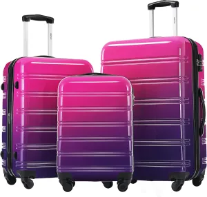Merax 3 Piece Luggage Sets, Hardside Expandable Luggages Spinner Multicolor Suitcase with TSA Lock Lightweight Rolling Carry on Luggage 20inch 24inch 28inch,Hot Pink Purple