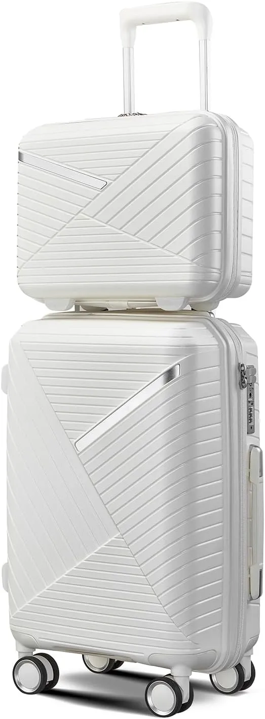 Merax 4-Piece Expandable Luggage Set (14/20/24/28 Inch) Lightweight Hardshell Suitcase with 360° Silent Spinner Wheels, TSA Lock, Waterproof for Family Travel (White, 4-Piece Set)