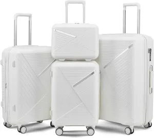 Merax 4-Piece Expandable Luggage Set (14/20/24/28 Inch) Lightweight Hardshell Suitcase with 360° Silent Spinner Wheels, TSA Lock, Waterproof for Family Travel (White, 4-Piece Set)