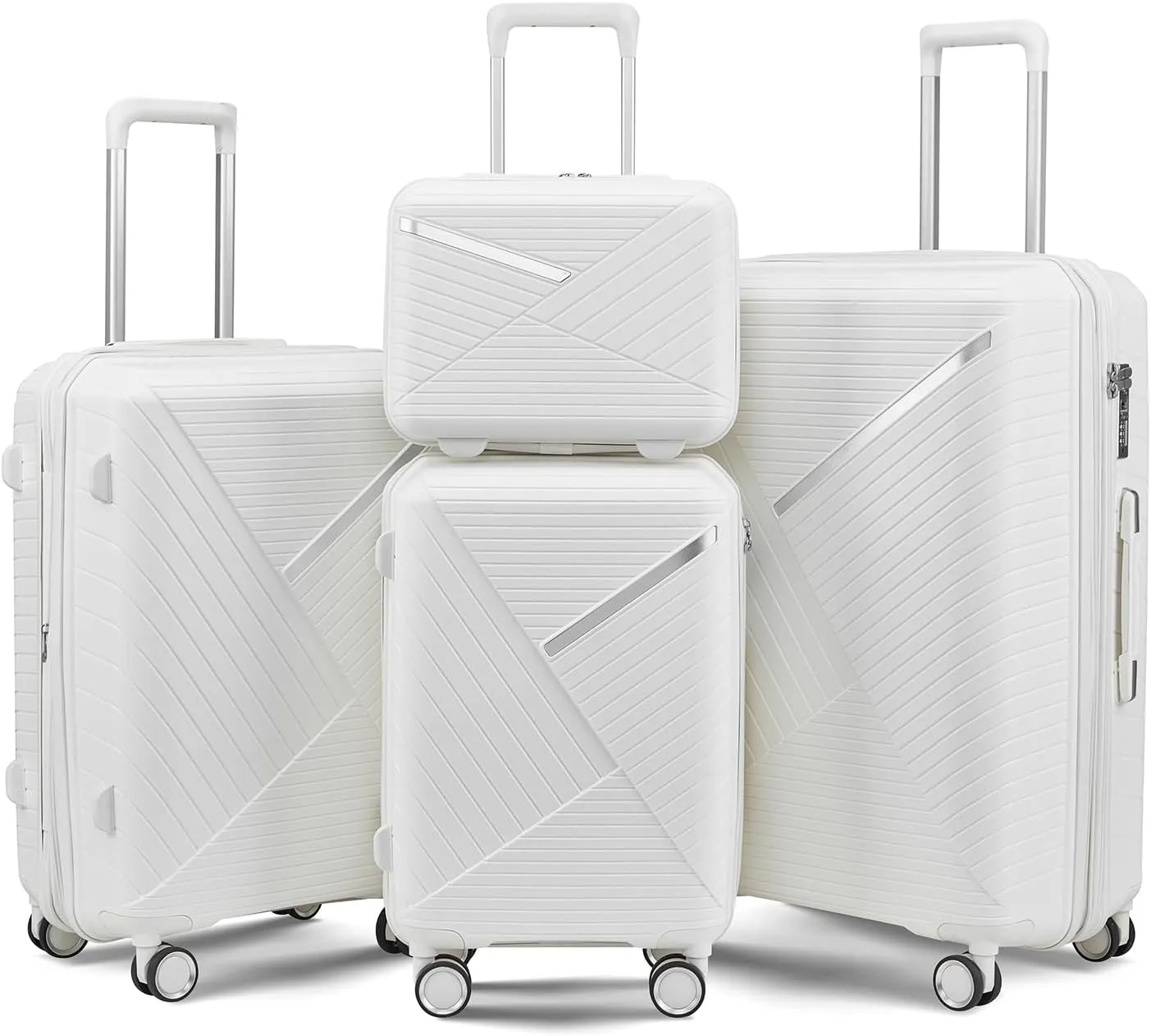 Merax 4-Piece Expandable Luggage Set (14/20/24/28 Inch) Lightweight Hardshell Suitcase with 360° Silent Spinner Wheels, TSA Lock, Waterproof for Family Travel (White, 4-Piece Set)