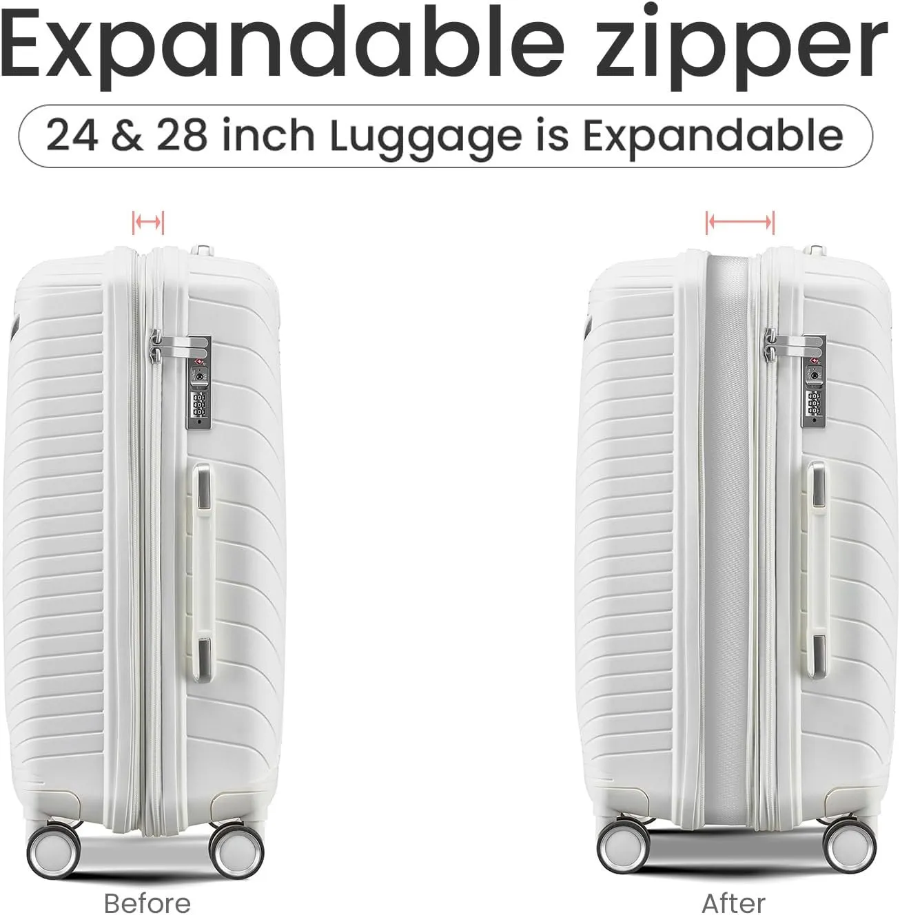 Merax 4-Piece Expandable Luggage Set (14/20/24/28 Inch) Lightweight Hardshell Suitcase with 360° Silent Spinner Wheels, TSA Lock, Waterproof for Family Travel (White, 4-Piece Set)