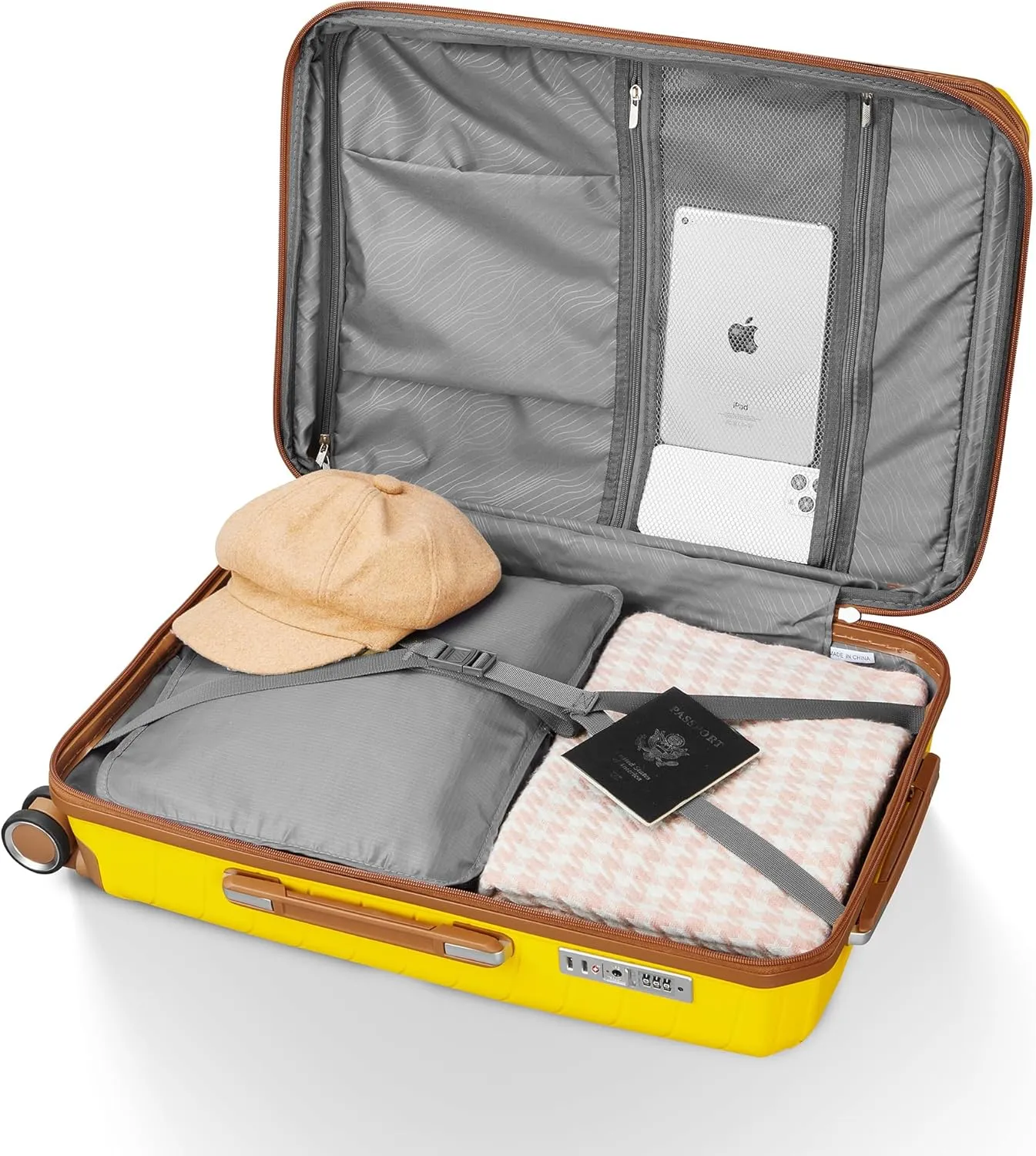 Merax 4-Piece Expandable Luggage Set (14/20/24/28 Inch) Lightweight Hardshell Suitcase with 360° Silent Spinner Wheels, TSA Lock, Waterproof for Family Travel (Yellow, 4-Piece Set)