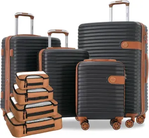 Merax Hardshell Luggage Sets 4 piece Lightweight Suitcases With Wheels TSA Lock Expandable (only 24”/28”) ABS Large Luggage set (Coffee Bean color)