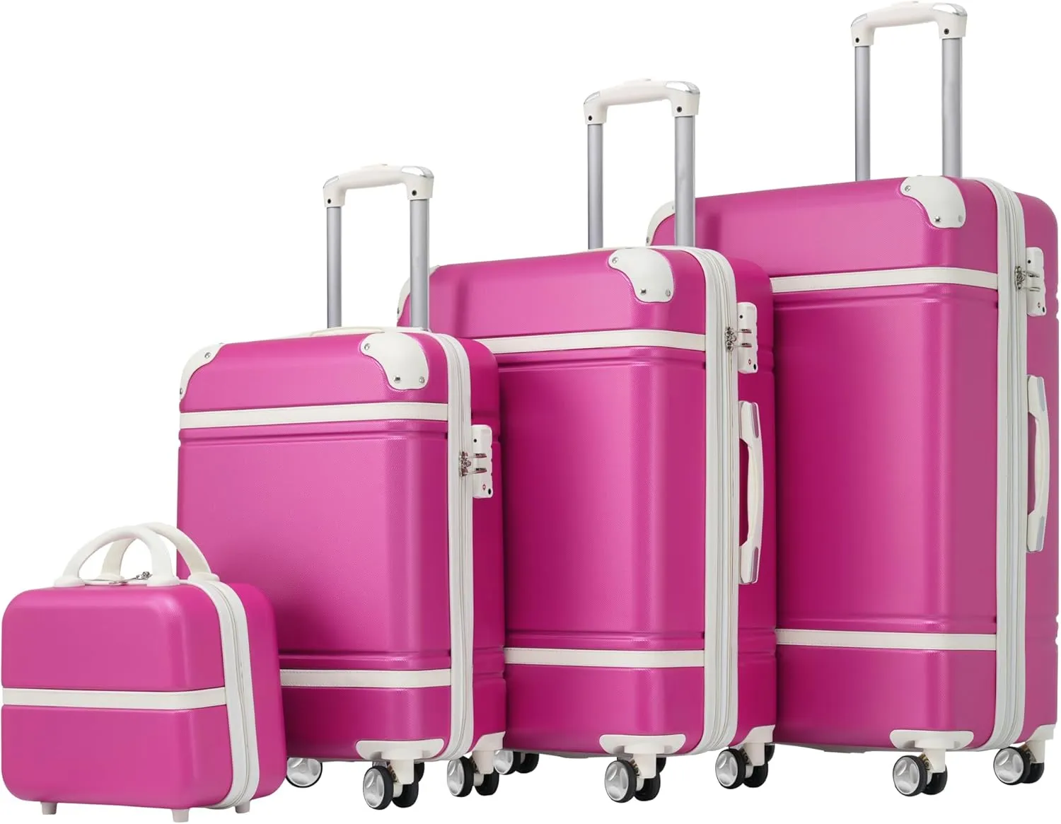 Merax Hardshell Luggage TSA Lock Suitcase, Pink, 4-Piece Set