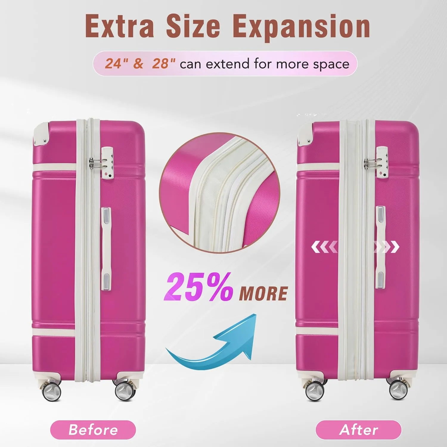 Merax Hardshell Luggage TSA Lock Suitcase, Pink, 4-Piece Set