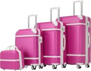 Merax Hardshell Luggage TSA Lock Suitcase, Pink, 4-Piece Set