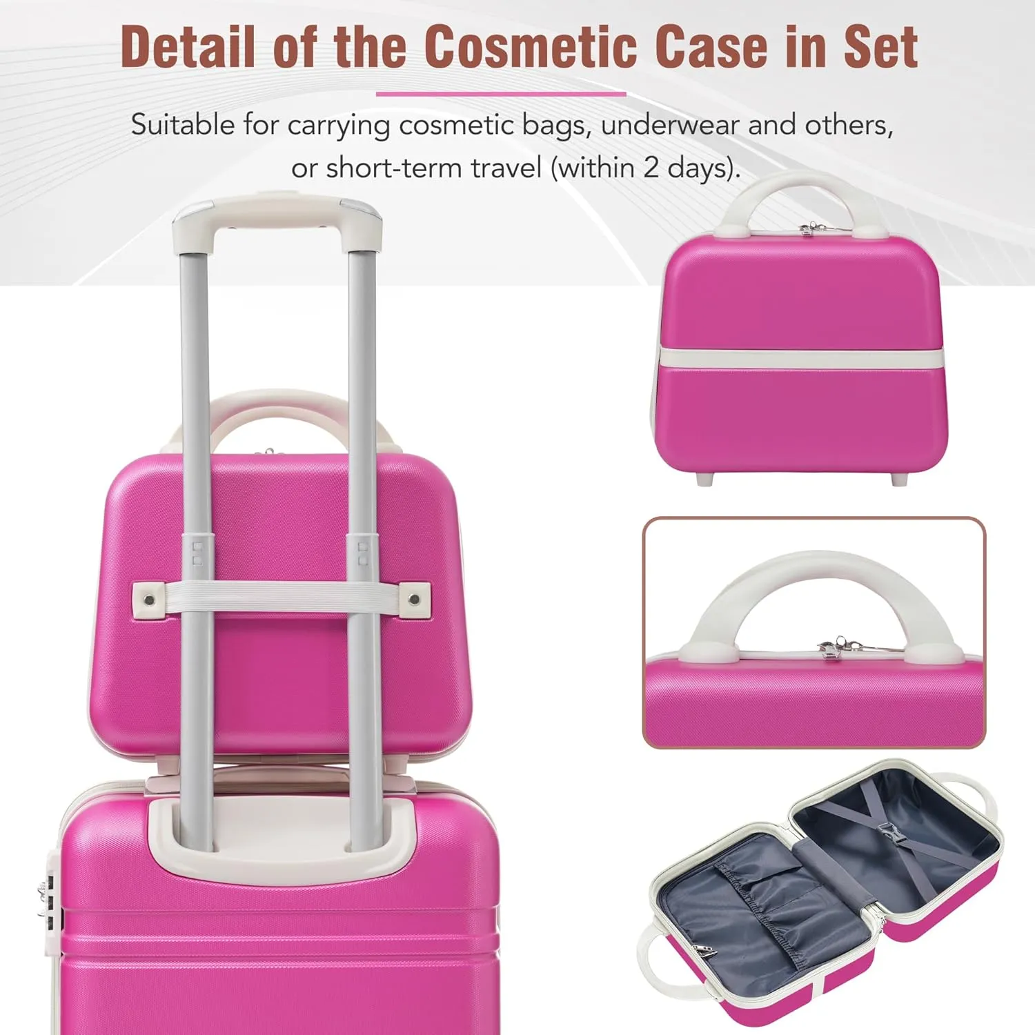 Merax Hardshell Luggage TSA Lock Suitcase, Pink, 4-Piece Set