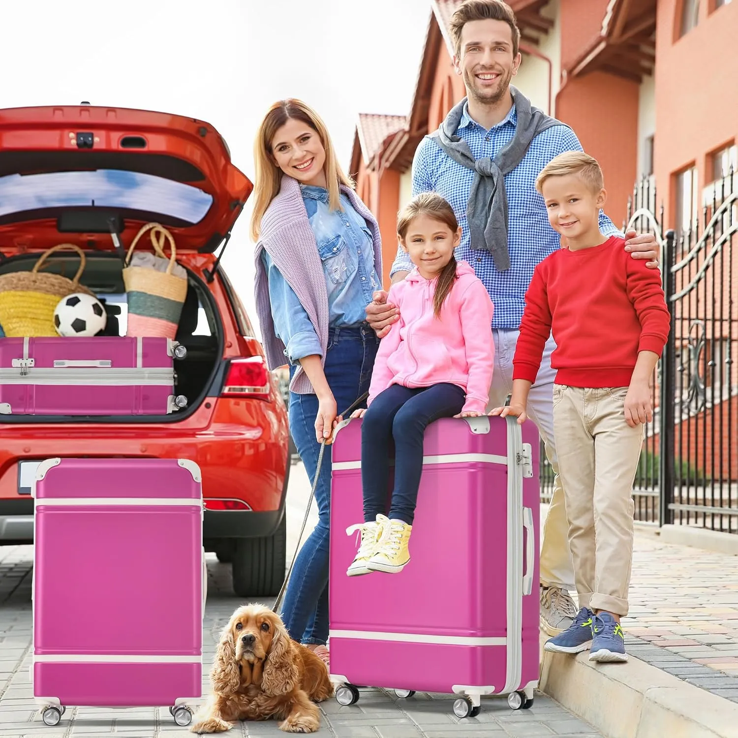Merax Hardshell Luggage TSA Lock Suitcase, Pink, 4-Piece Set