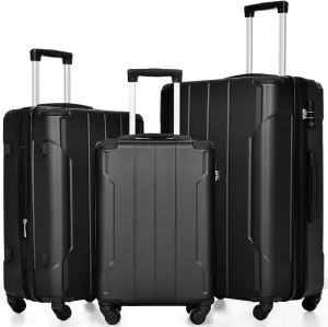 Merax Luggage Set 3 Piece Suitcase Set Expandable Lightweight Spinner Suitcase with Corner Guards(Black)