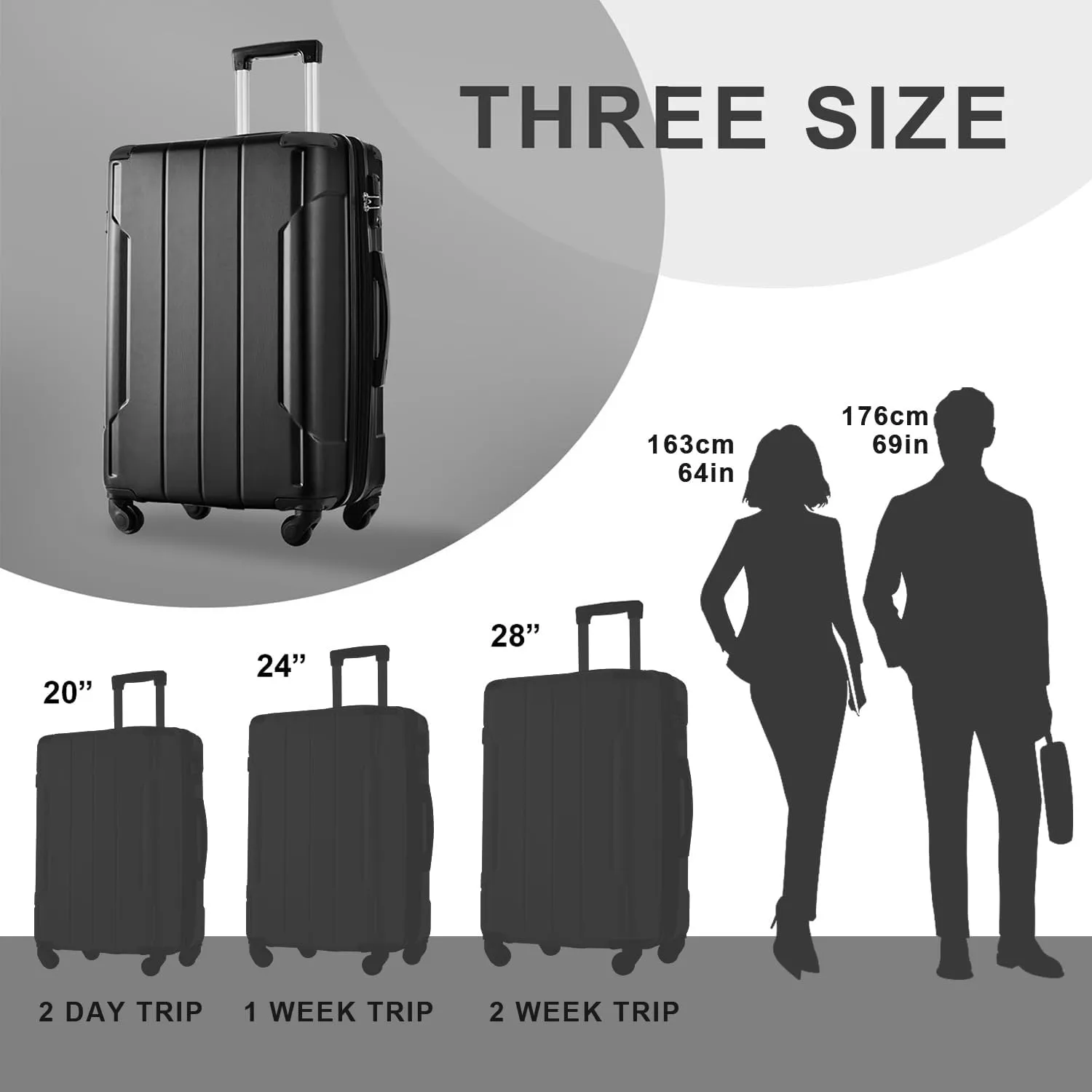 Merax Luggage Set 3 Piece Suitcase Set Expandable Lightweight Spinner Suitcase with Corner Guards(Black)