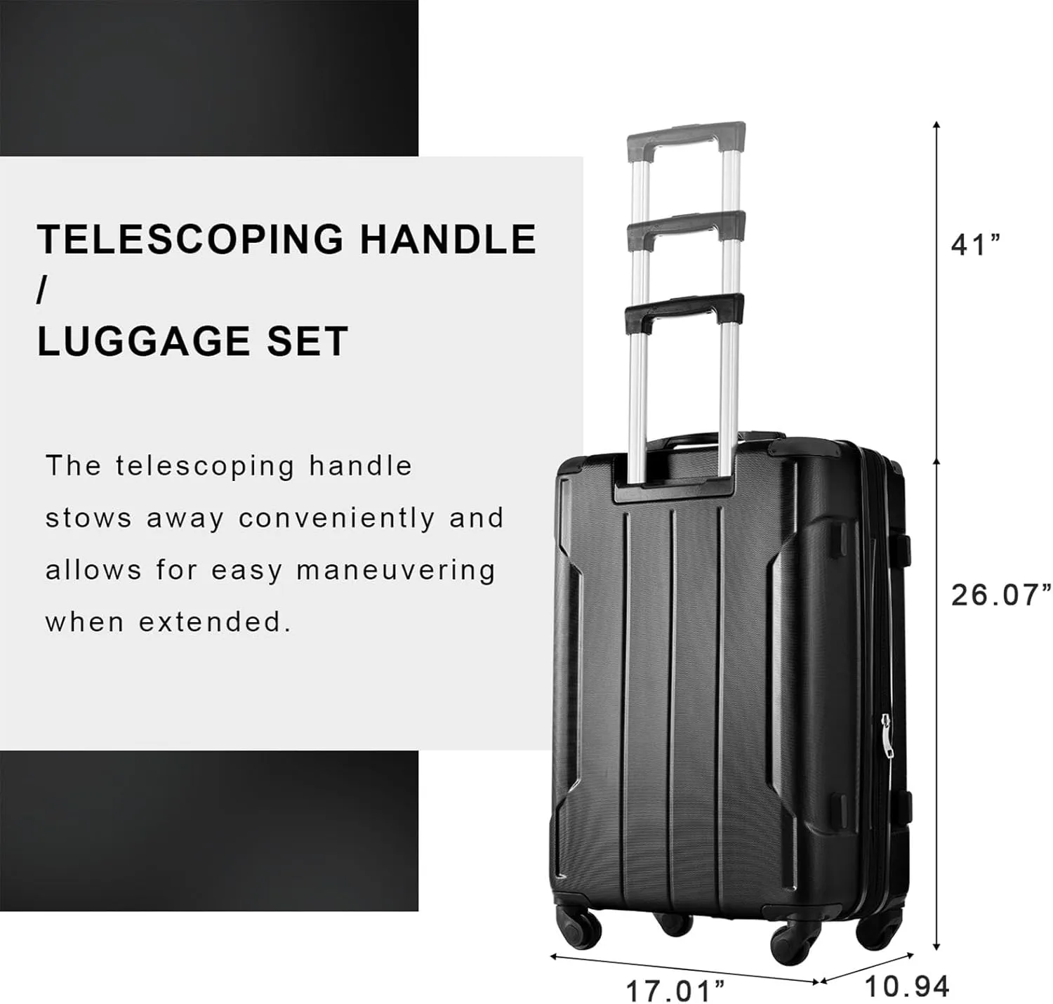Merax Luggage Set 3 Piece Suitcase Set Expandable Lightweight Spinner Suitcase with Corner Guards(Black)