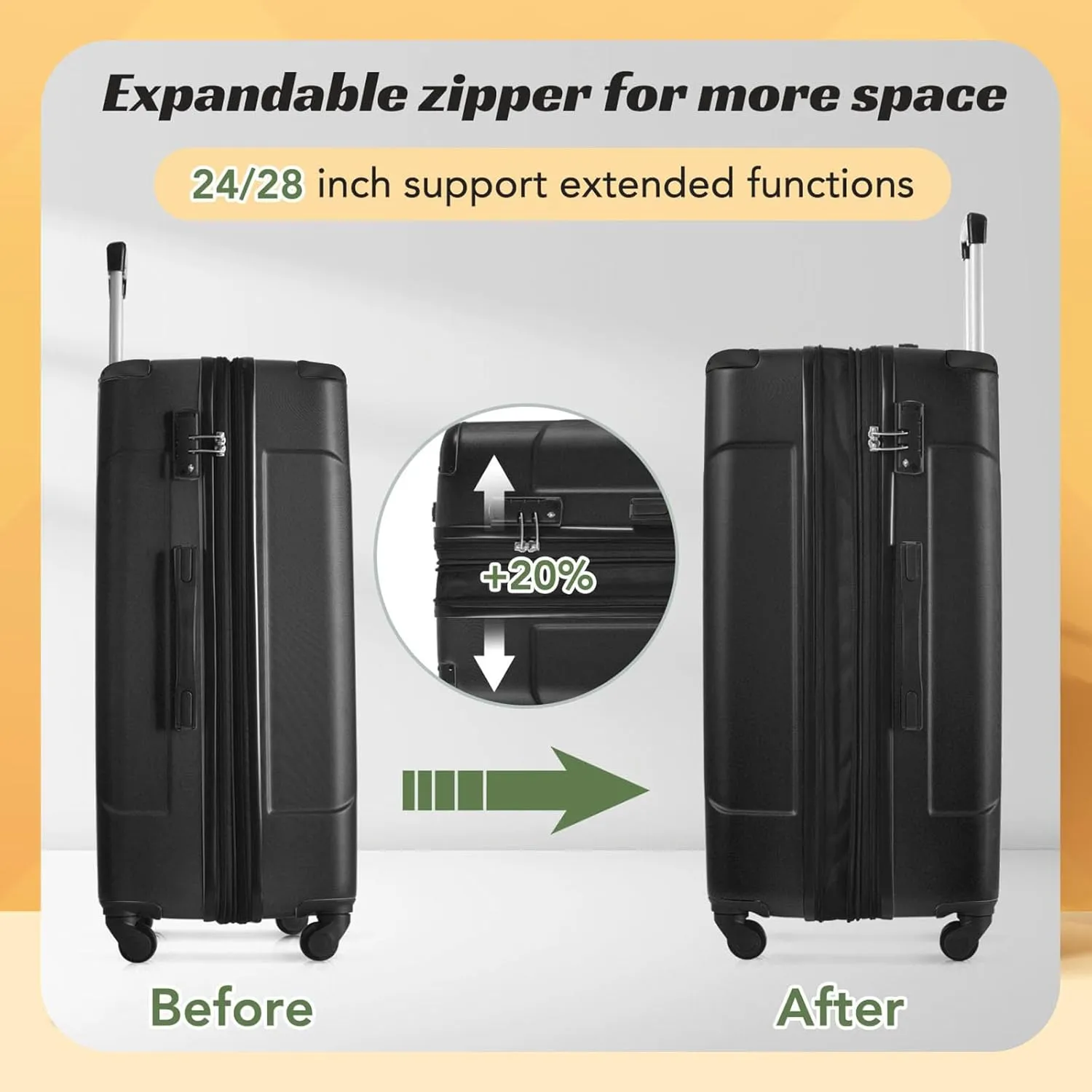 Merax Luggage Set 3 Piece Suitcase Set Expandable Lightweight Spinner Suitcase with Corner Guards(Black)