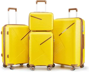 Merax Luggage Set of 4, Expandable Lightweight Suitcase with 4 Double 360 Degrees Mute Spinner Wheels and TSA Lock, PP Materials, 14”20”24”28”, Yellow