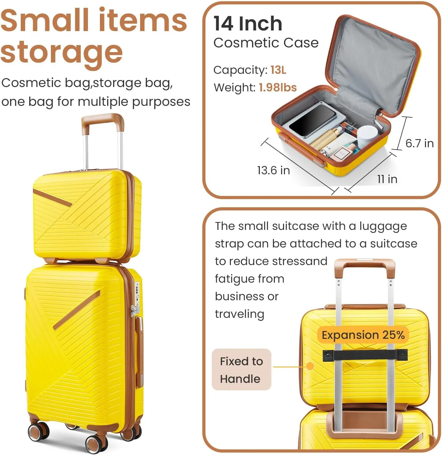 Merax Luggage Set of 4, Expandable Lightweight Suitcase with 4 Double 360 Degrees Mute Spinner Wheels and TSA Lock, PP Materials, 14”20”24”28”, Yellow