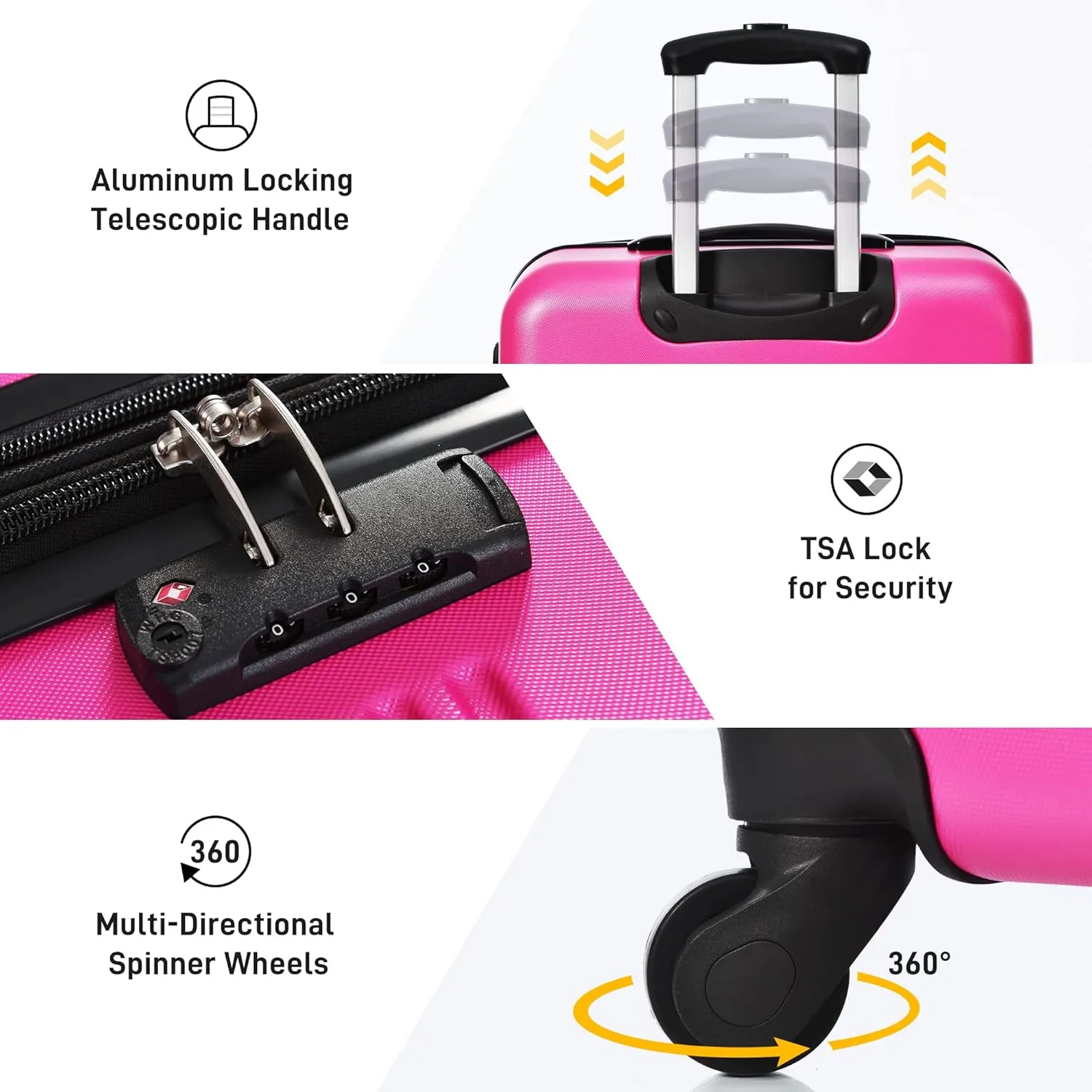 Merax Luggage Sets 13 Piece Suitcase Set 16/20/24/28 IN,Carry on Luggage and Travel Bag TSA Lock Expandable,Hard Case Luggage with Spinner Wheels,Pink