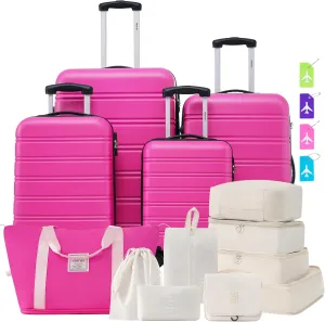 Merax Luggage Sets 13 Piece Suitcase Set 16/20/24/28 IN,Carry on Luggage and Travel Bag TSA Lock Expandable,Hard Case Luggage with Spinner Wheels,Pink
