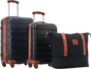 Merax Luggage Sets 2 Piece Expandable Hardside Luggage with Travel Bag Suitcase Set with Spinner Wheels(20 24 bag,Black Brown-1)