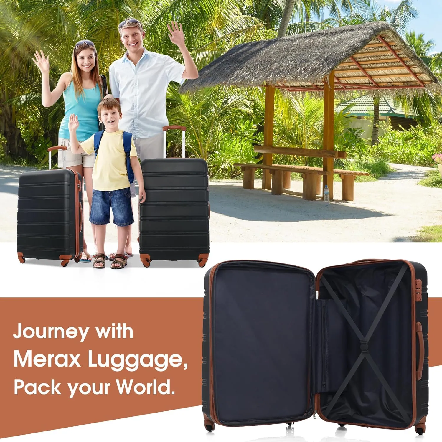 Merax Luggage Sets 2 Piece Expandable Hardside Luggage with Travel Bag Suitcase Set with Spinner Wheels(20 24 bag,Black Brown-1)