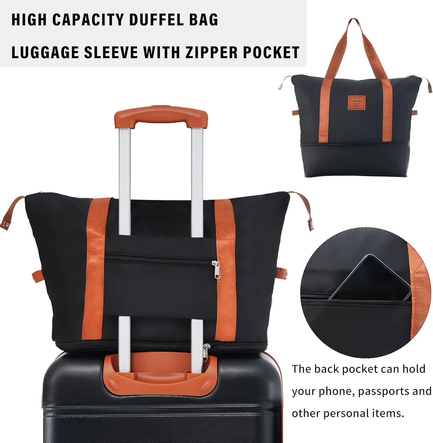Merax Luggage Sets 2 Piece Expandable Hardside Luggage with Travel Bag Suitcase Set with Spinner Wheels(20 24 bag,Black Brown-1)