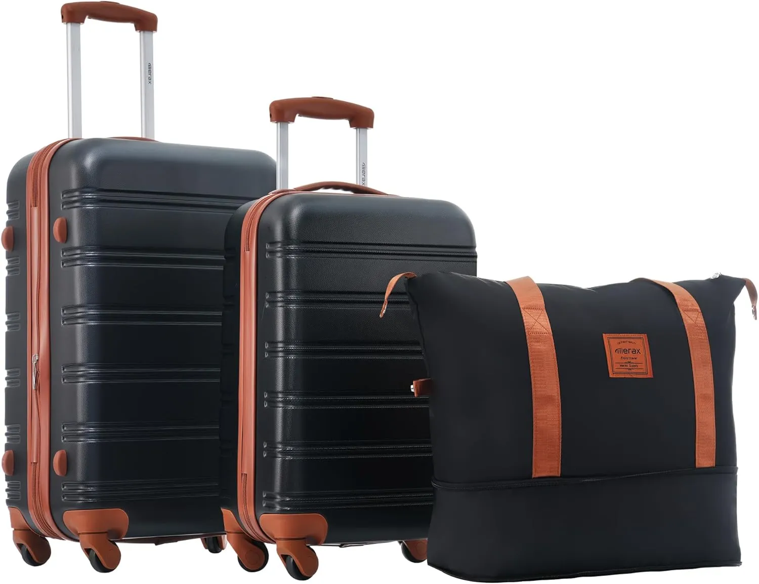 Merax Luggage Sets 2 Piece Expandable Hardside Luggage with Travel Bag Suitcase Set with Spinner Wheels(20 24 bag,Black Brown-1)
