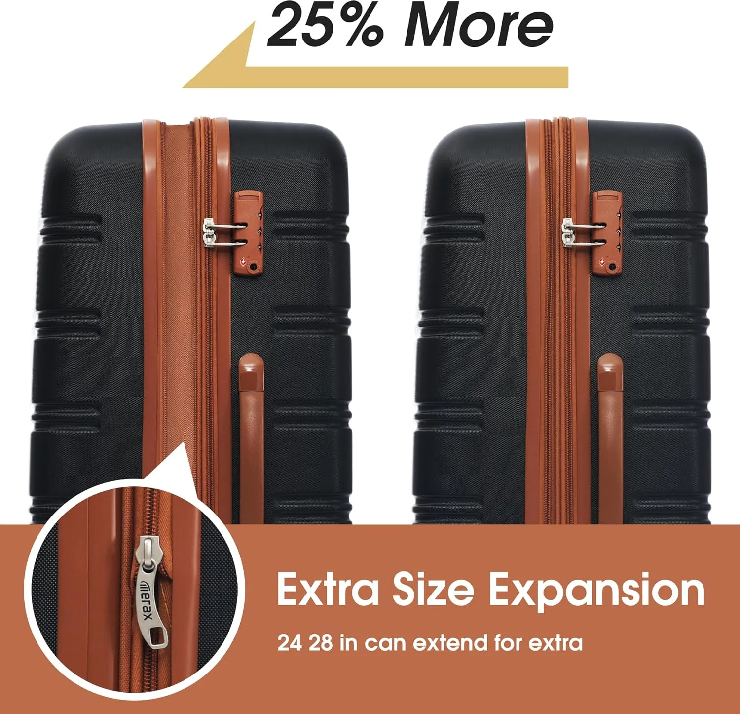 Merax Luggage Sets 2 Piece Expandable Hardside Luggage with Travel Bag Suitcase Set with Spinner Wheels(20 24 bag,Black Brown-1)