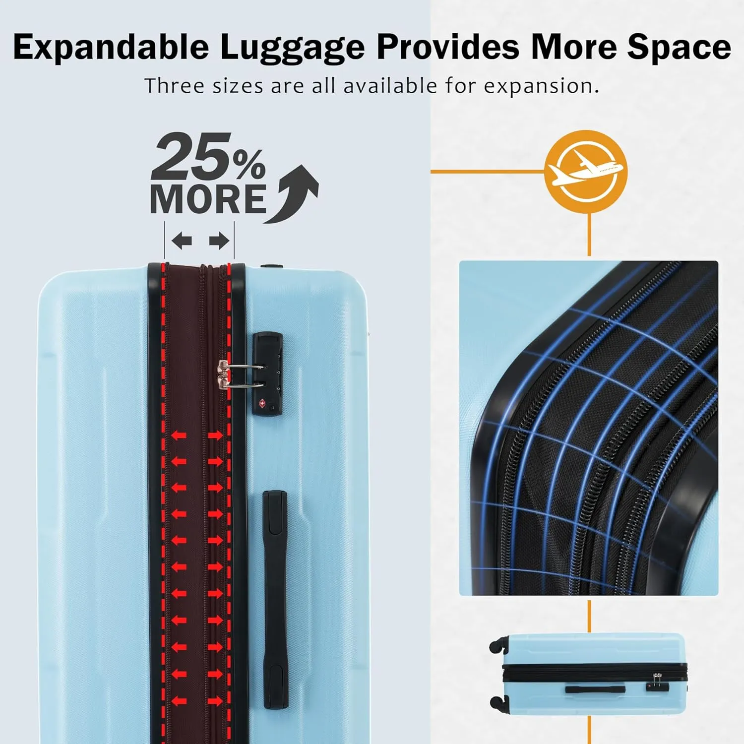 Merax Luggage Sets 2 Piece Suitcase Set, Hardshell 20 IN & 24 IN Suitcase Set with Duffel Bag, Travel Suitcases with Spinner Wheels and TSA Lock(Light Blue)