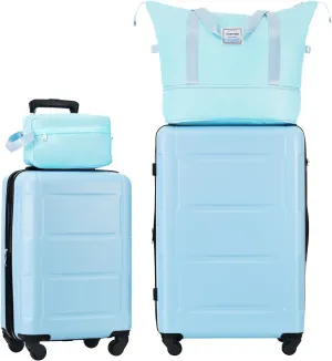Merax Luggage Sets 2 Piece Suitcase Set, Hardshell 20 IN & 24 IN Suitcase Set with Duffel Bag, Travel Suitcases with Spinner Wheels and TSA Lock(Light Blue)