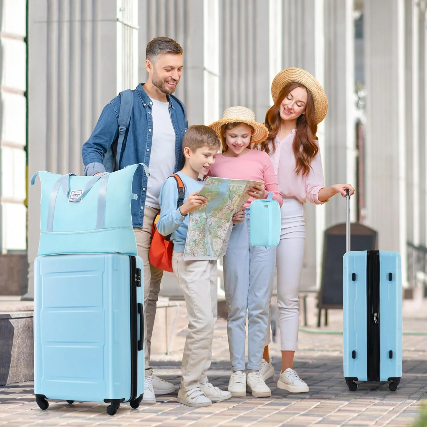 Merax Luggage Sets 2 Piece Suitcase Set, Hardshell 20 IN & 24 IN Suitcase Set with Duffel Bag, Travel Suitcases with Spinner Wheels and TSA Lock(Light Blue)