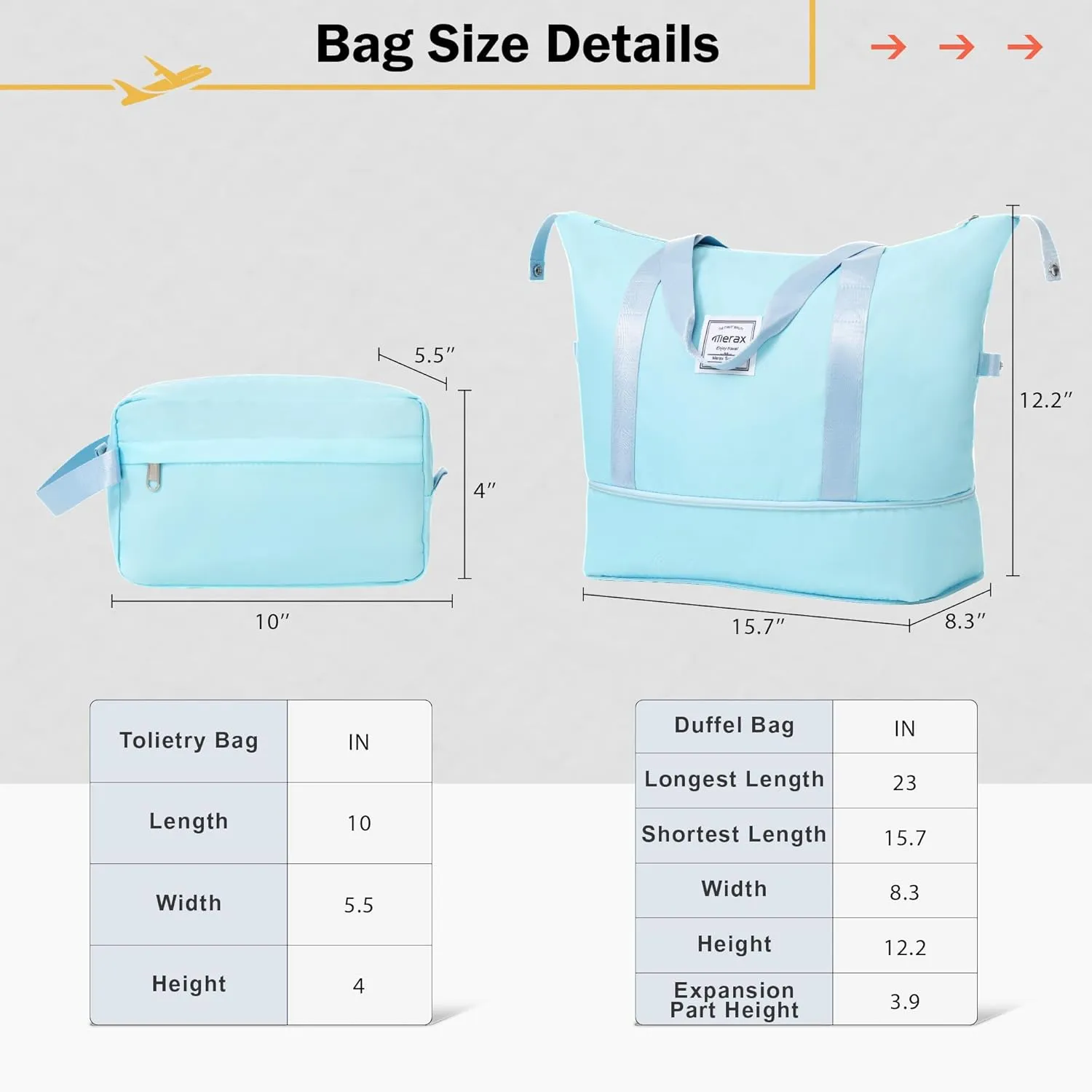 Merax Luggage Sets 2 Piece Suitcase Set, Hardshell 20 IN & 24 IN Suitcase Set with Duffel Bag, Travel Suitcases with Spinner Wheels and TSA Lock(Light Blue)