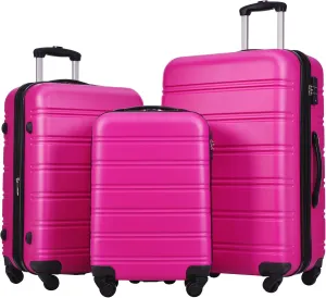 Merax Luggage Sets 3 Piece Hardside Expandable Suitcase with Spinner Wheels,Durable Lightweight Luggage with TSA Lock, Large Travel Luggage Set(Pink-1,20 24 28 inches)
