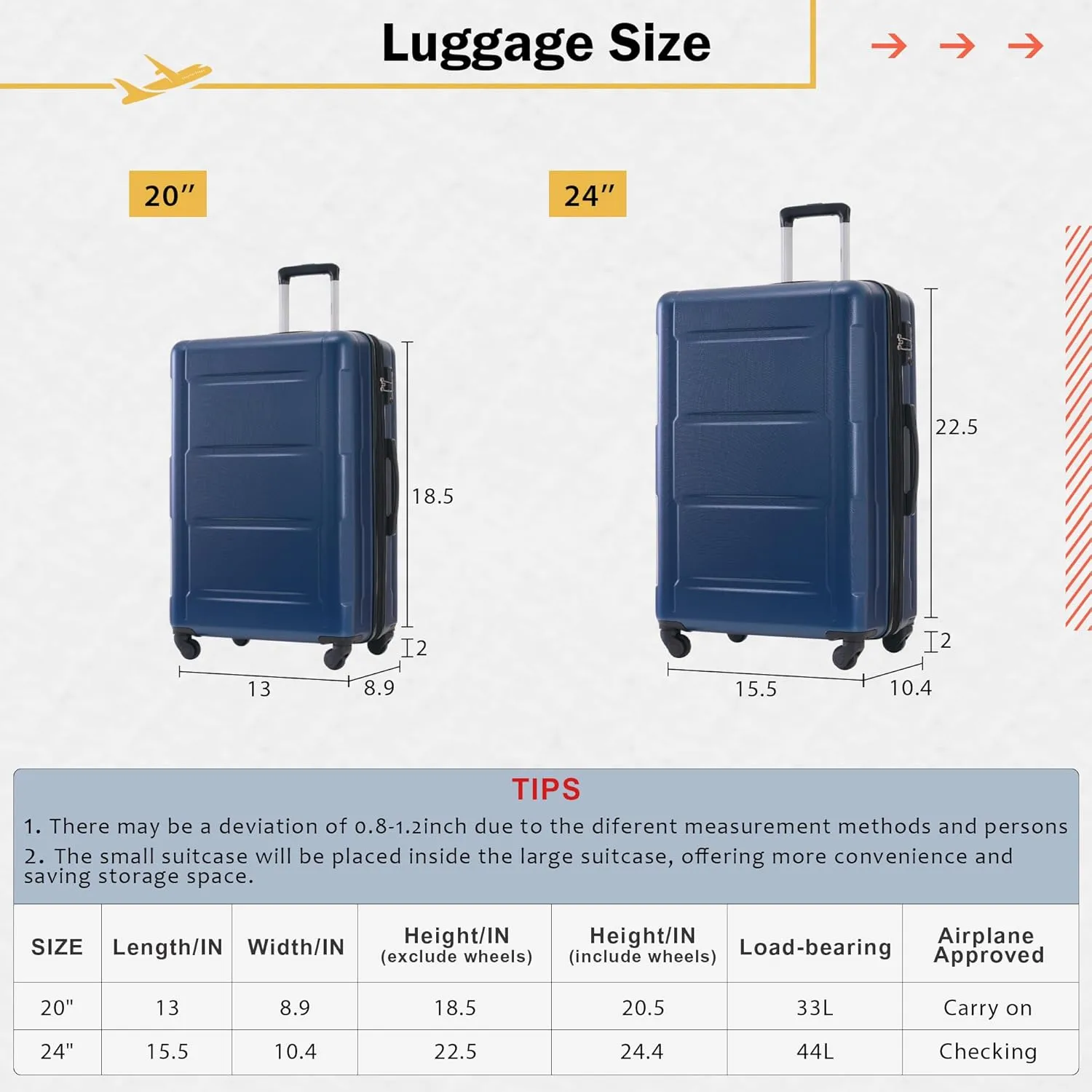 Merax Luggage Sets 4 Piece Suitcase Set, Expandable Hardside 20 IN & 24 IN Suitcase Set with Duffel Bag, Lightweight Travel Luggage with Spinner Wheels and TSA Lock(Dark Blue)