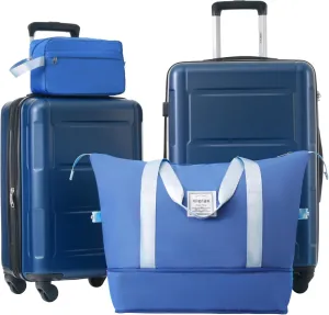 Merax Luggage Sets 4 Piece Suitcase Set, Expandable Hardside 20 IN & 24 IN Suitcase Set with Duffel Bag, Lightweight Travel Luggage with Spinner Wheels and TSA Lock(Dark Blue)