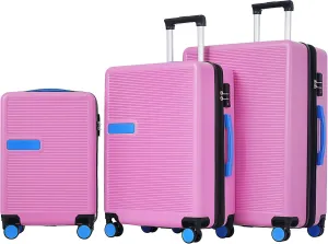 Merax Luggage Sets, Contrast Color 3 Piece 20"  24"  28" Luggage Set Hardside Spinner Suitcase with TSA Lock, Pink