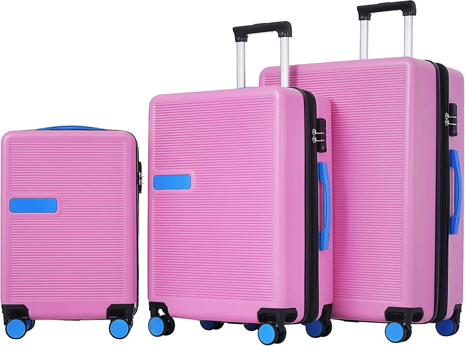 Merax Luggage Sets, Contrast Color 3 Piece 20"  24"  28" Luggage Set Hardside Spinner Suitcase with TSA Lock, Pink