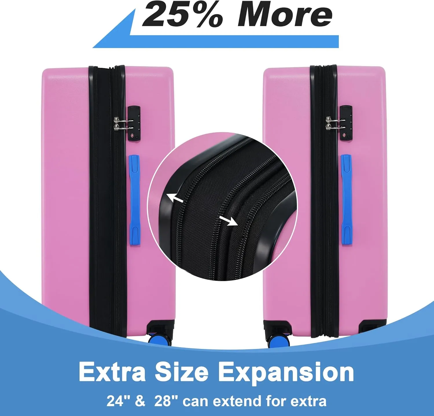 Merax Luggage Sets, Contrast Color 3 Piece 20"  24"  28" Luggage Set Hardside Spinner Suitcase with TSA Lock, Pink