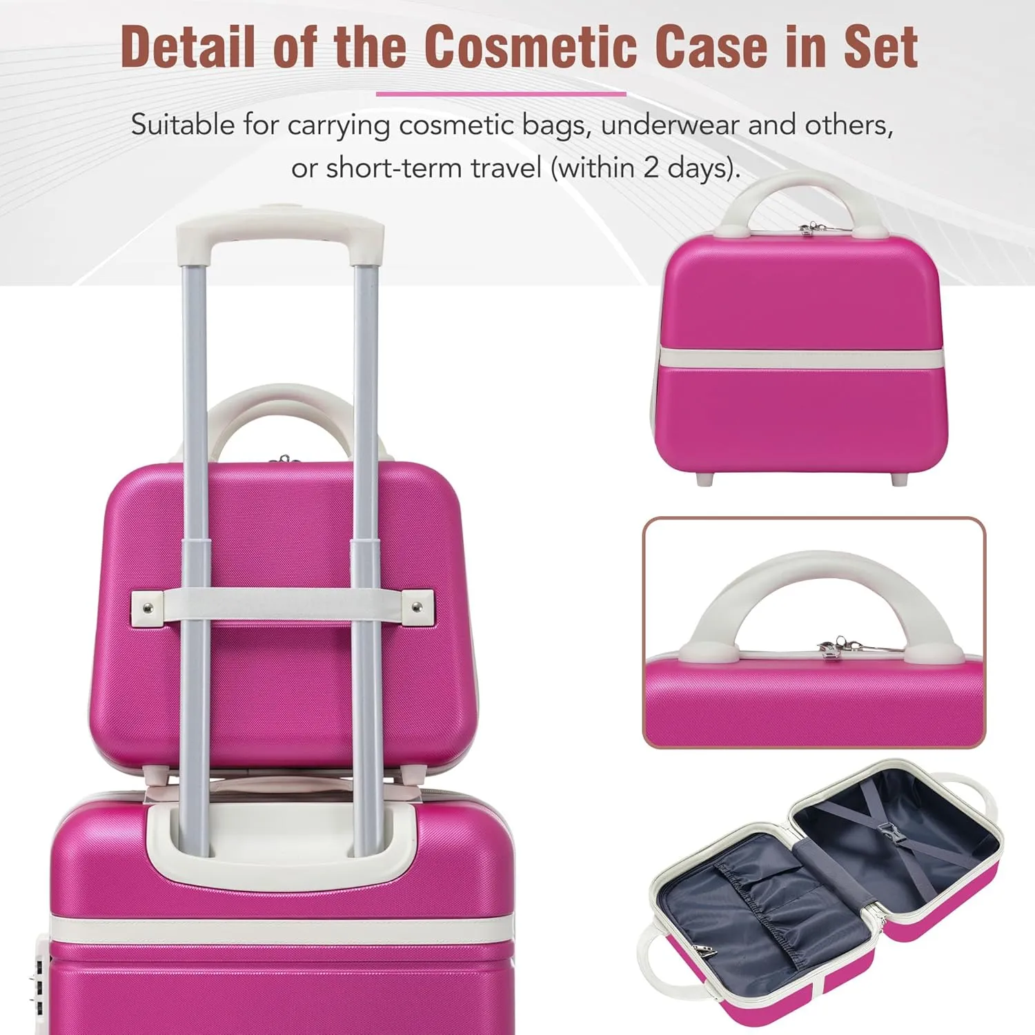 Merax Luggage Sets, Hardshell Luggage Sets 3 Pieces 20" 24" Luggages and Cosmetic Case Spinner Suitcase with TSA Lock Lightweight, Pink
