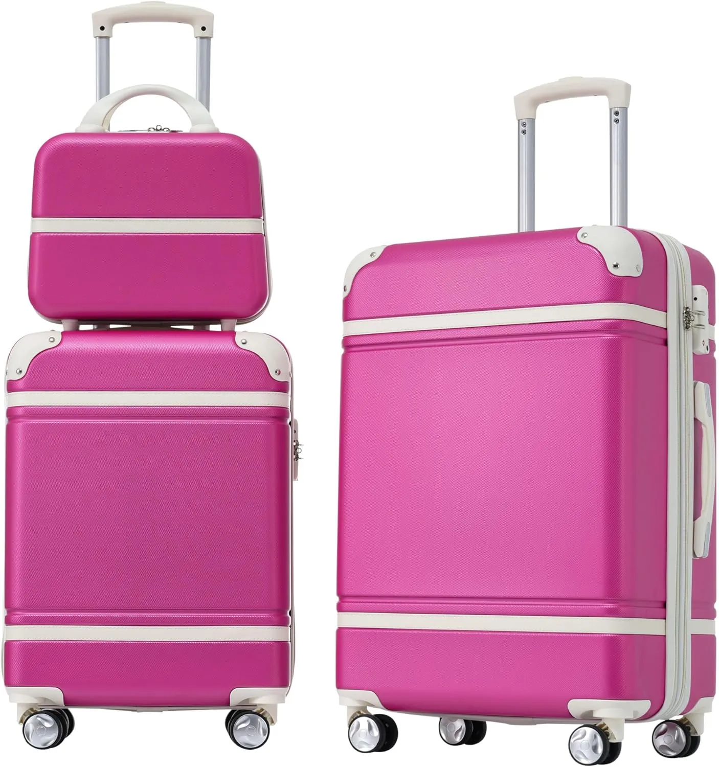 Merax Luggage Sets, Hardshell Luggage Sets 3 Pieces 20" 24" Luggages and Cosmetic Case Spinner Suitcase with TSA Lock Lightweight, Pink