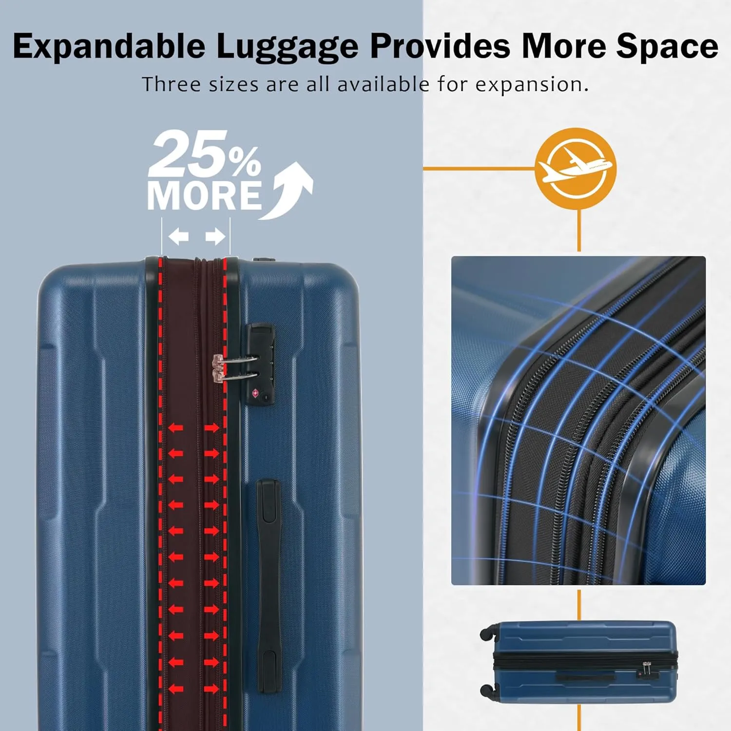 Merax Luggage with Bags Suitcase Sets with Spinner Wheels, Dark Blue, 20/28 Inch   Cosmetic & Handbag